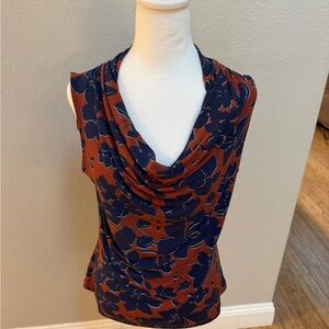 Tahari Navy and Rust Floral Cowl Neck Camisole